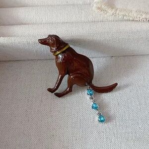 Pooping Dog Brooch with Blue Accents